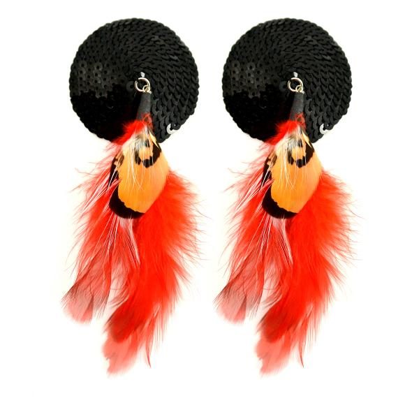 Bijoux Nipple Covers Sequin Round Feathers Black