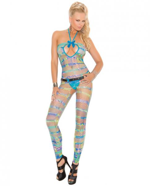 Halter Bodystocking In Geometric Print Multi Color O/S