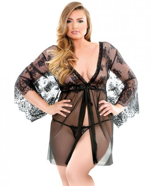 Curve Courtney Lace Robe & G-String Black 3X/4X