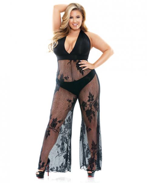 Nicki Lace Halter Jumpsuit Black 1X/2X