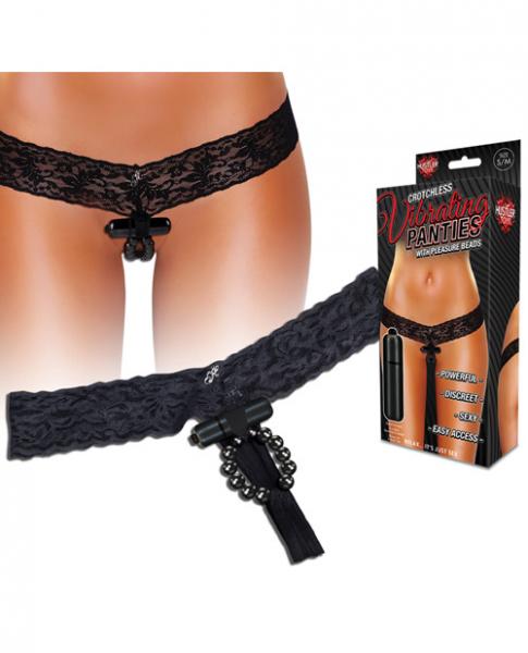 Crotchless Vibrating Lace Panties Beads Black M/L