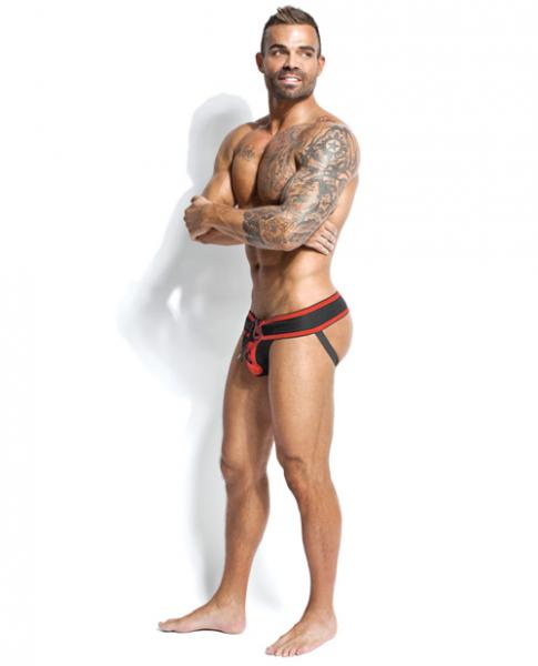 Footballer Lace Up Jockstrap Black/Red Large