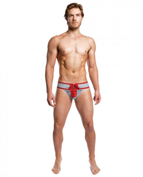 Footballer Lace Up Jockstrap Gray/Red Small