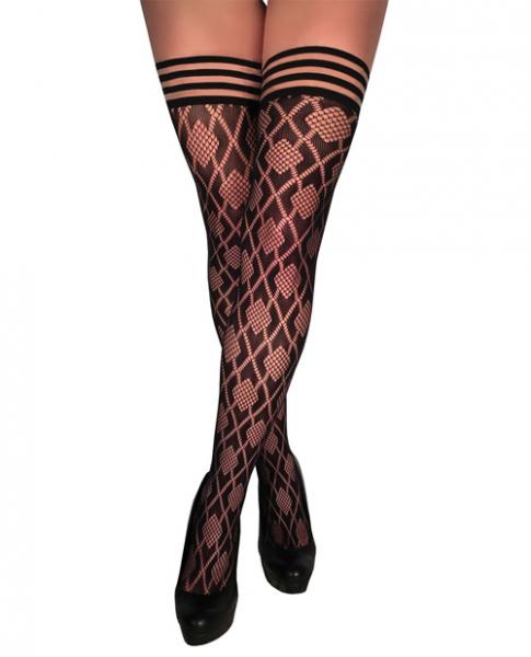 Kix'ies Elle Dot Fishnet Diamond Thigh High Black C