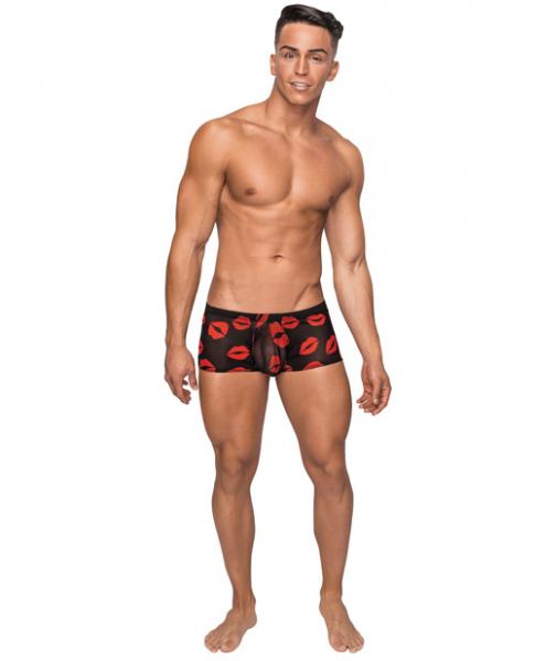 Kiss Me Stretch Mesh Mini Shorts Black Red Small