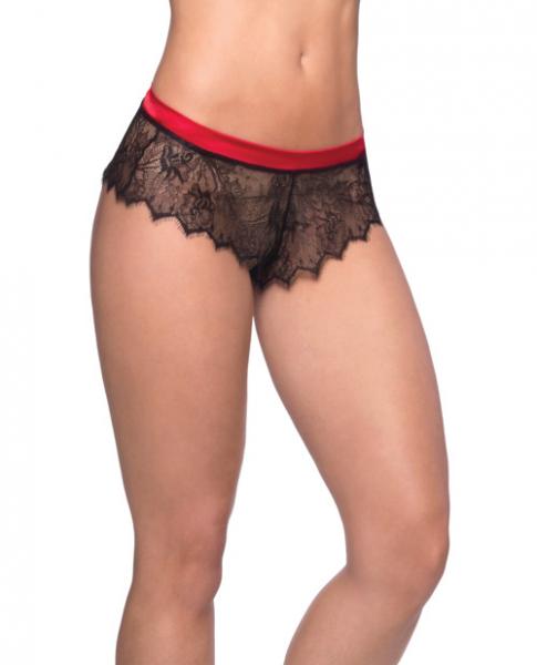 Open Back Eyelash Lace Satin Tie Black Red 3X/4X