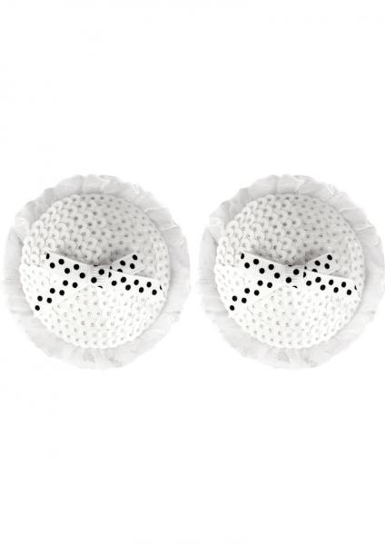 Peekaboos Sequin White Bow Pasties 1 Pair Round