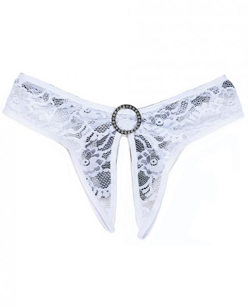 Stretch Lace Open Front & Back Panty White 1X/2X